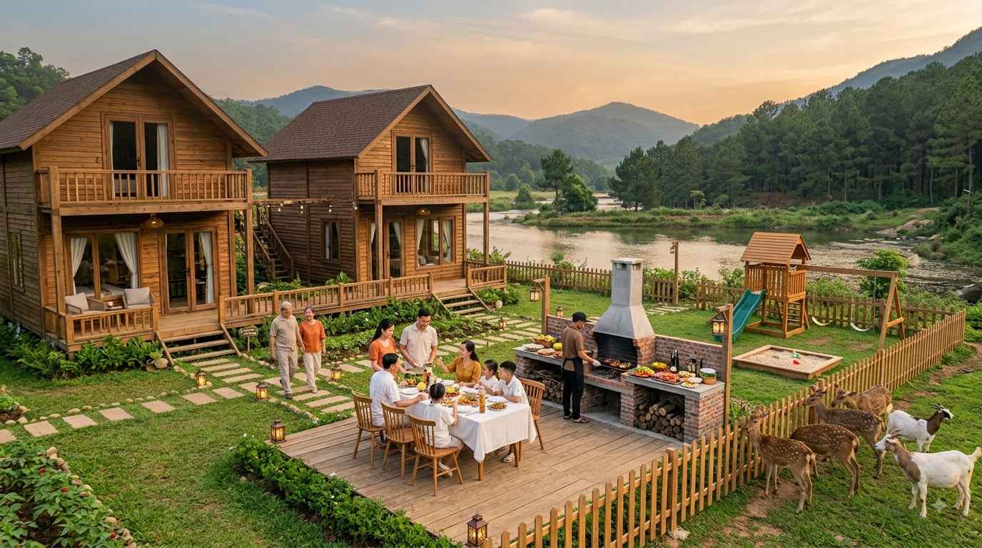 Bungalow Gỗ Thông Farmstay