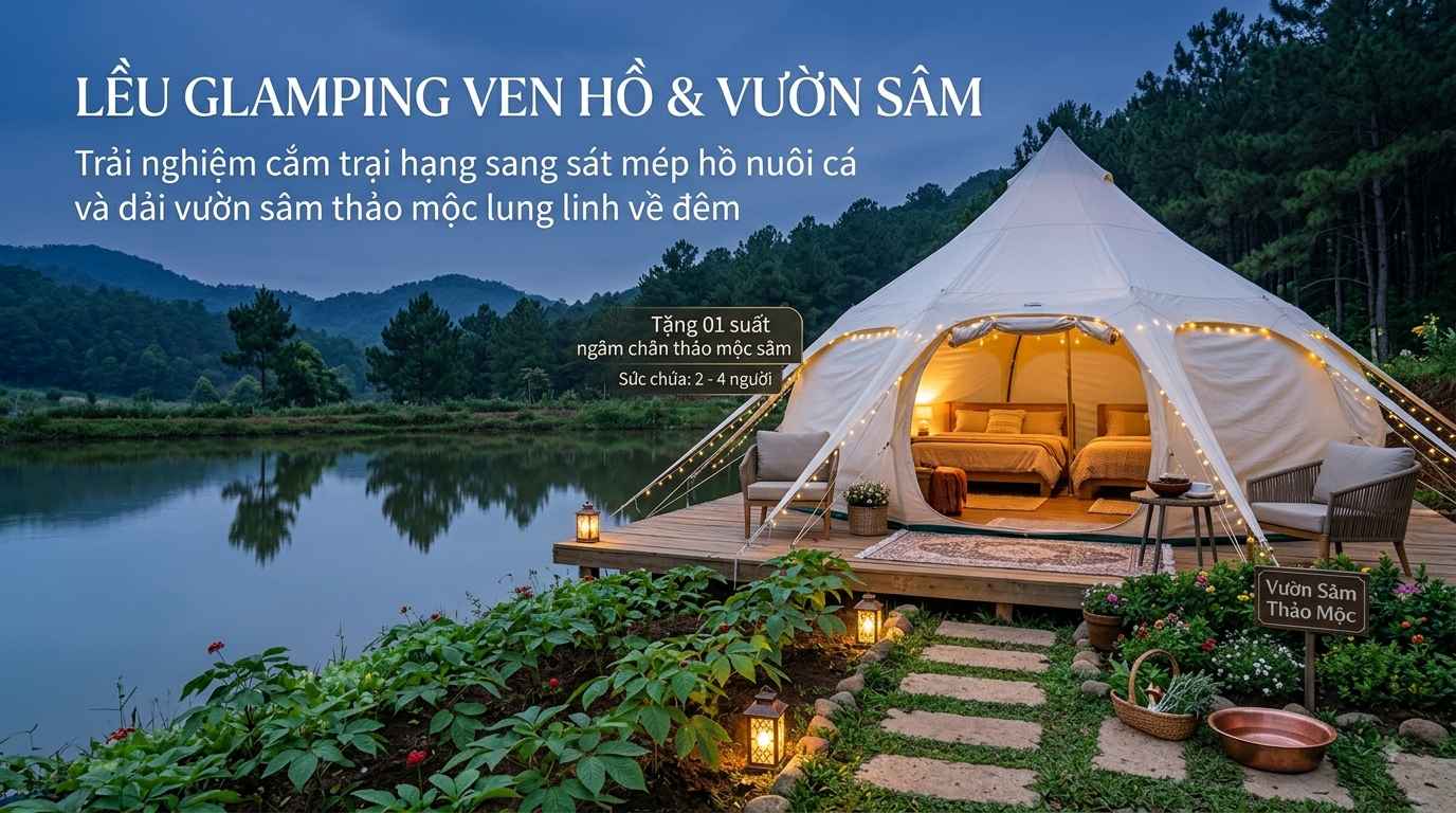 Lều Glamping Ven Hồ & Vườn Sâm